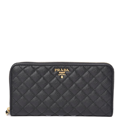 Prada Saffiano Quilted Zip Around Wallet Black 1 of 8