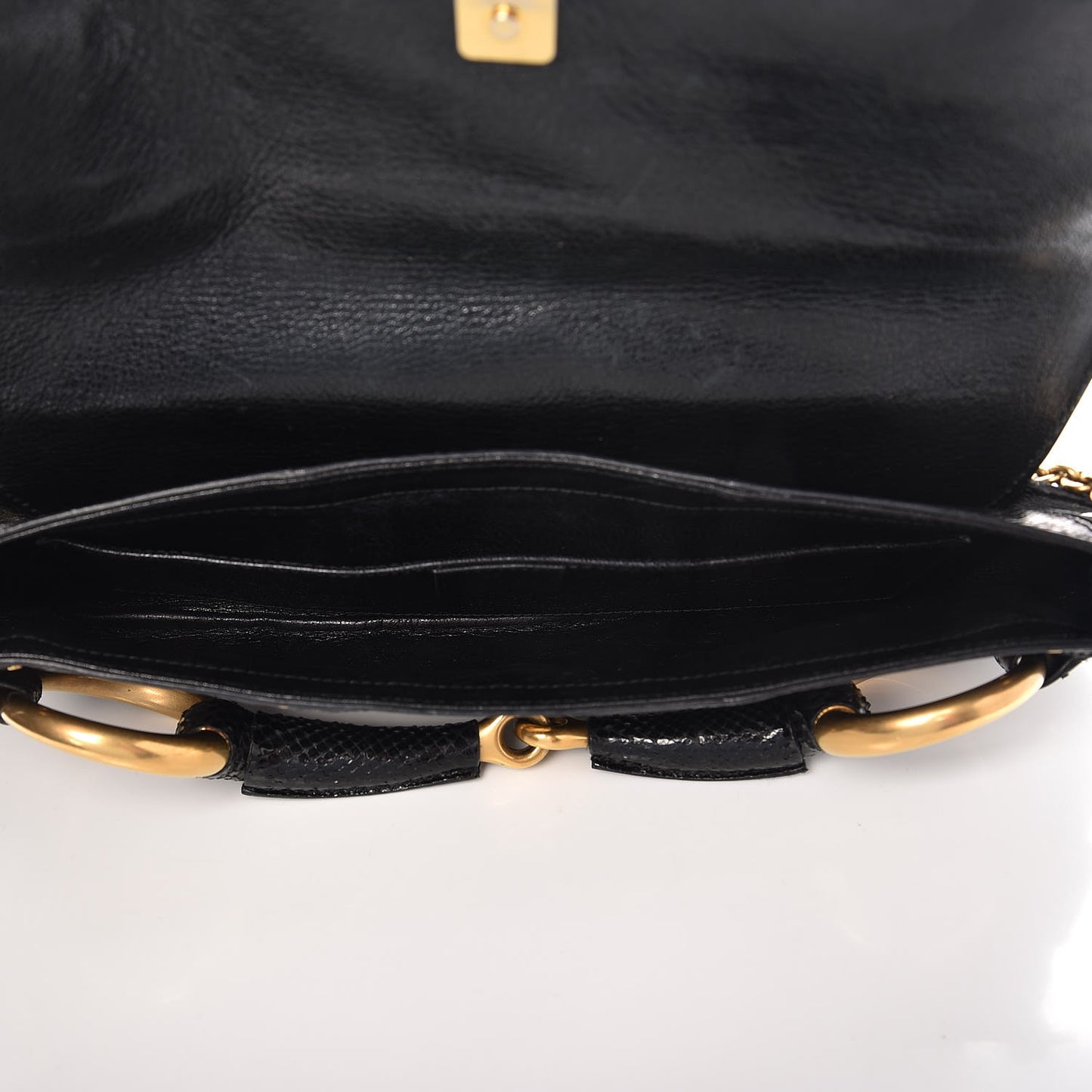 Python Studded Horsebit Chain Clutch Black