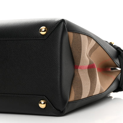 Burberry Derby Calfskin House Check Medium Banner Tote Black 10 of 12