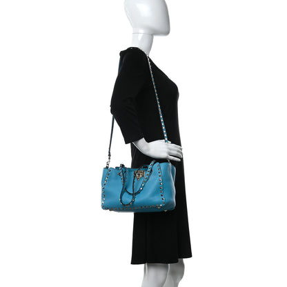 Valentino Garavani Pebbled Calfskin Small Rockstud Tote Parrot 2 of 9