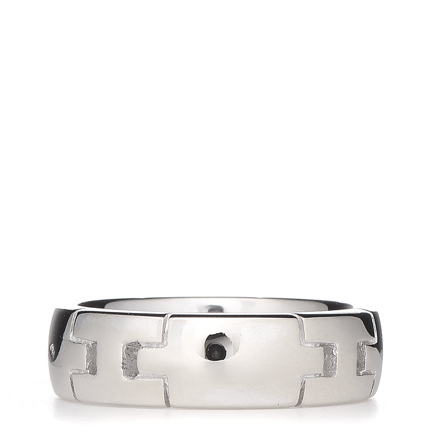 Hermes 18K White Gold Hercules H Ring 50 5.25 3 of 6