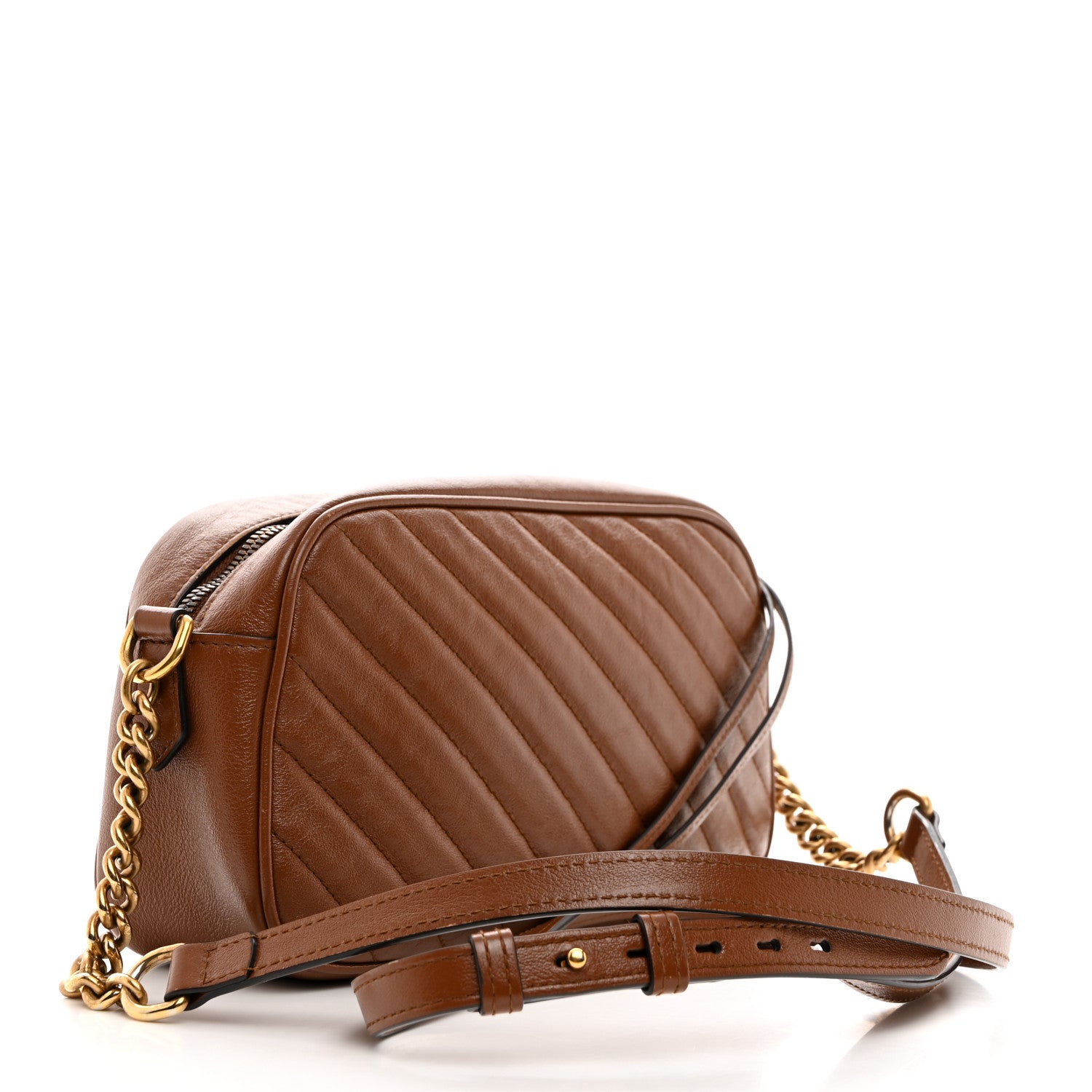 Gucci Glazed Calfskin Matelasse Diagonal Small GG Marmont Chain Shoulder Bag Cuir 2 of 11