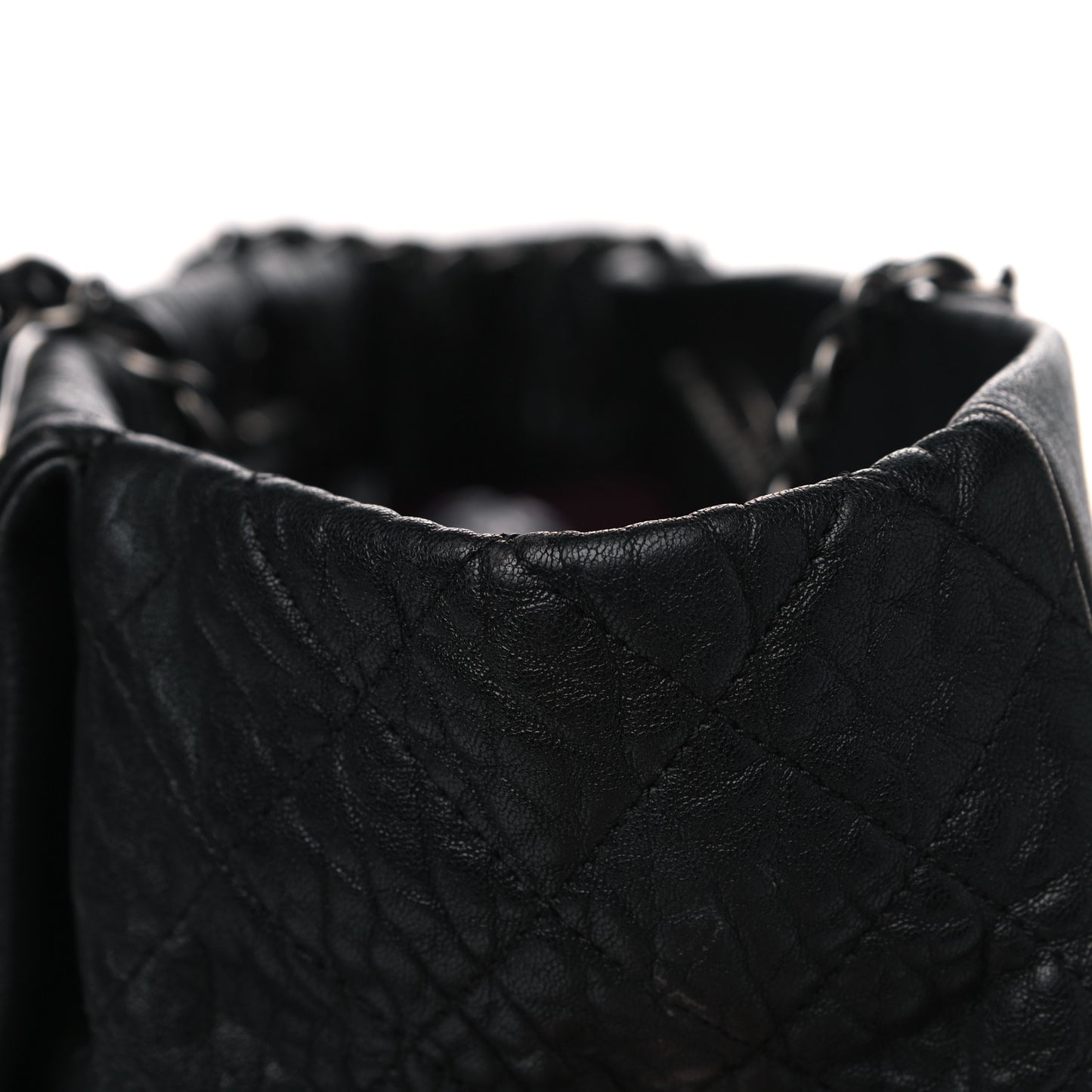 Crumpled Lambskin Quilted Large Tote Black