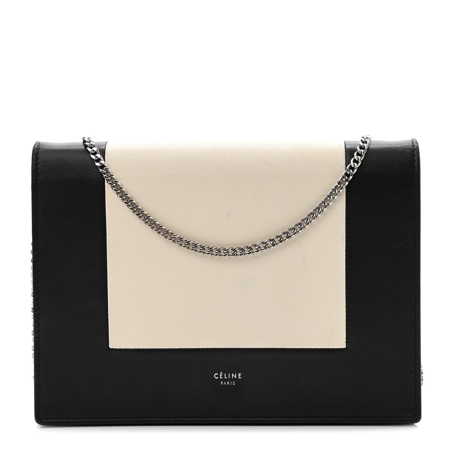 Smooth Lambskin Frame Evening Chain Clutch Black White