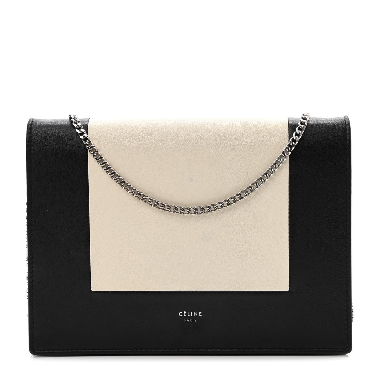 Celine Smooth Lambskin Frame Evening Chain Clutch Black White 1 of 9
