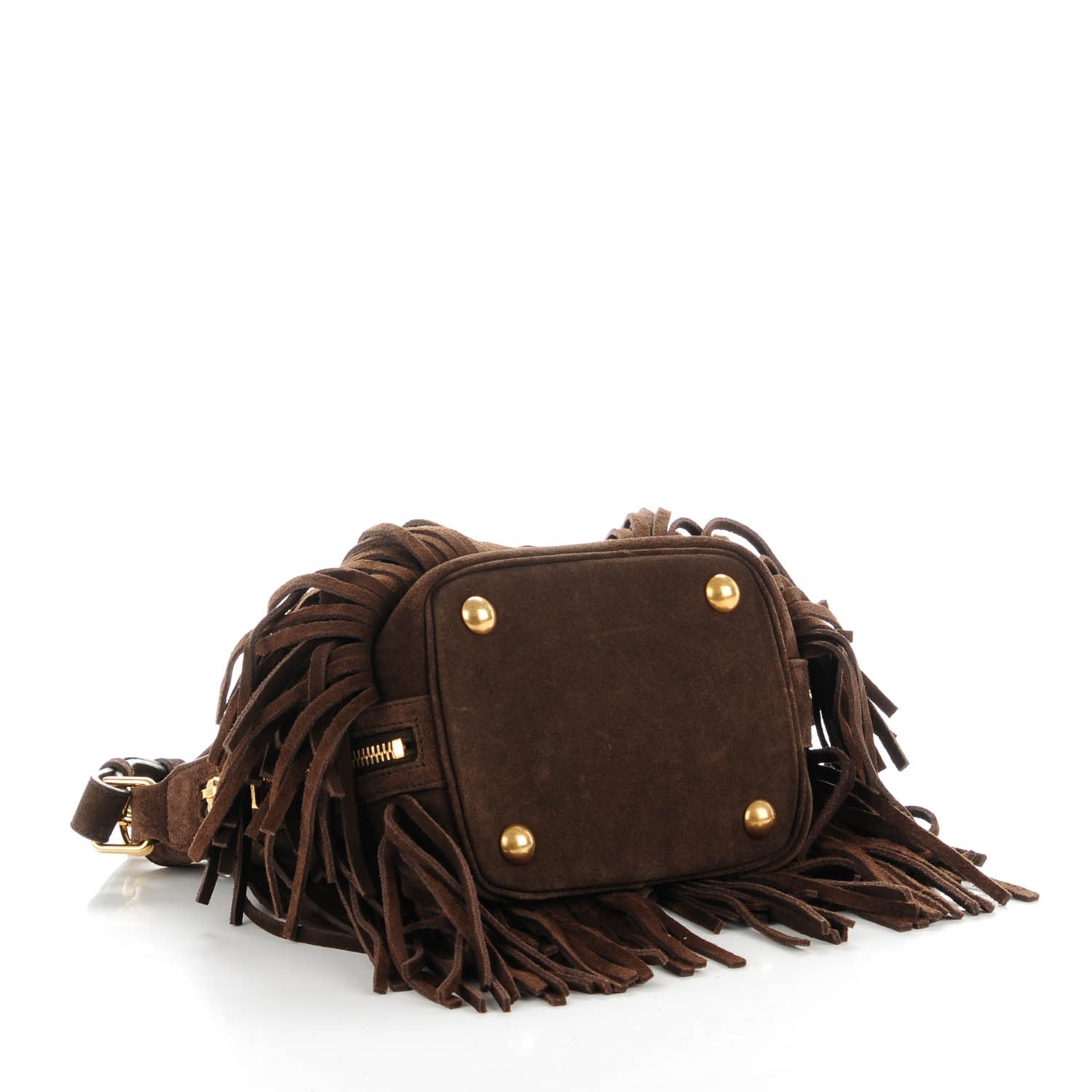 Saint Laurent Suede Calfskin Small Emmanuelle Fringe Bucket Bag Brown 4 of 8