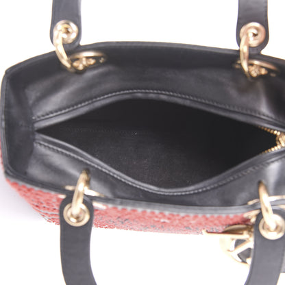 Christian Dior Smooth Calfskin Embroidered Heart Medium Lady Dior Black 4 of 8