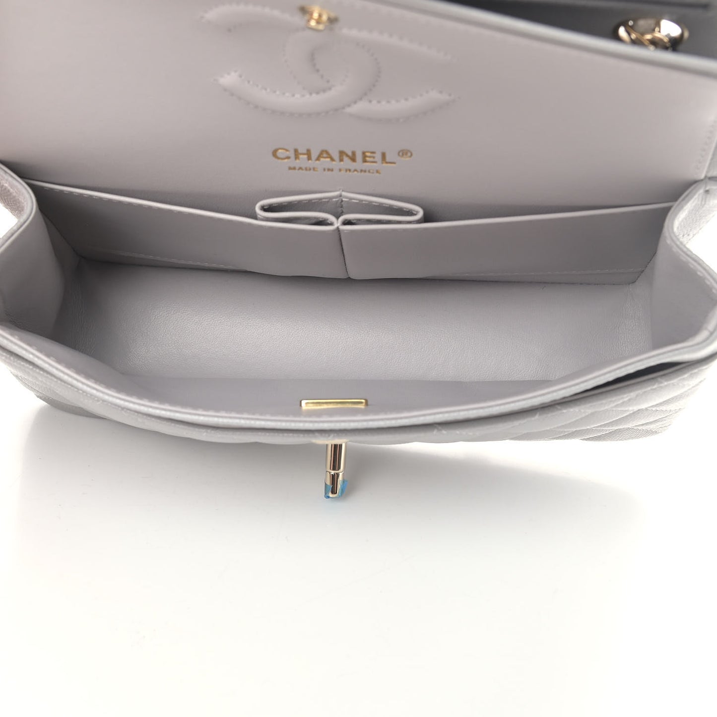 Caviar Quilted Small Double Flap Grey