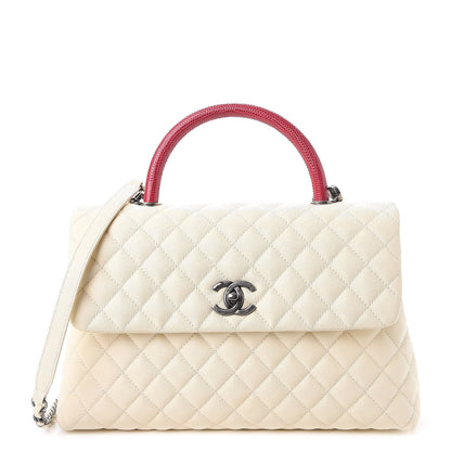 Chanel Caviar Lizard Quilted Medium Coco Handle Flap White 1 of 7