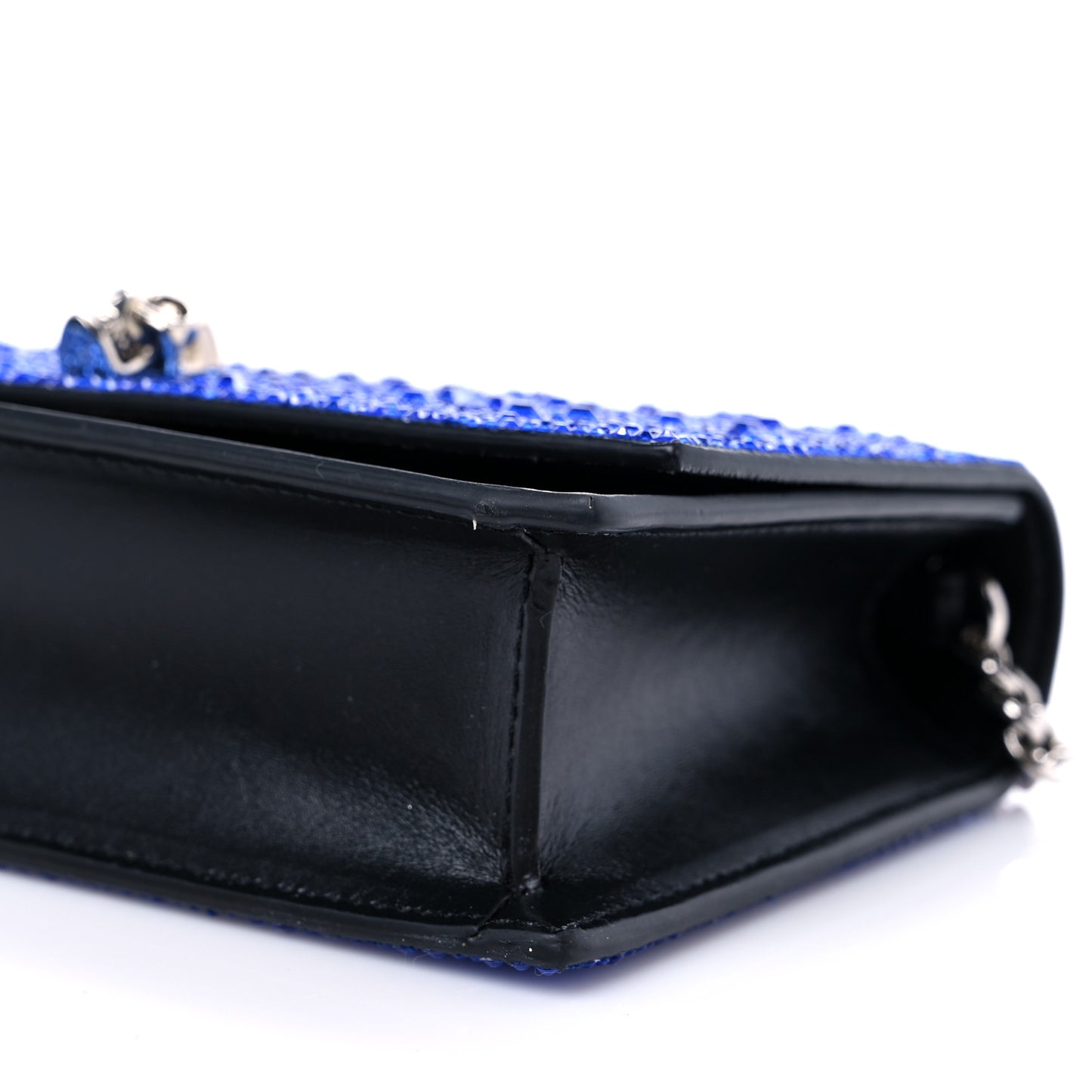 Calfskin Crystal Chain Clutch Blue Black