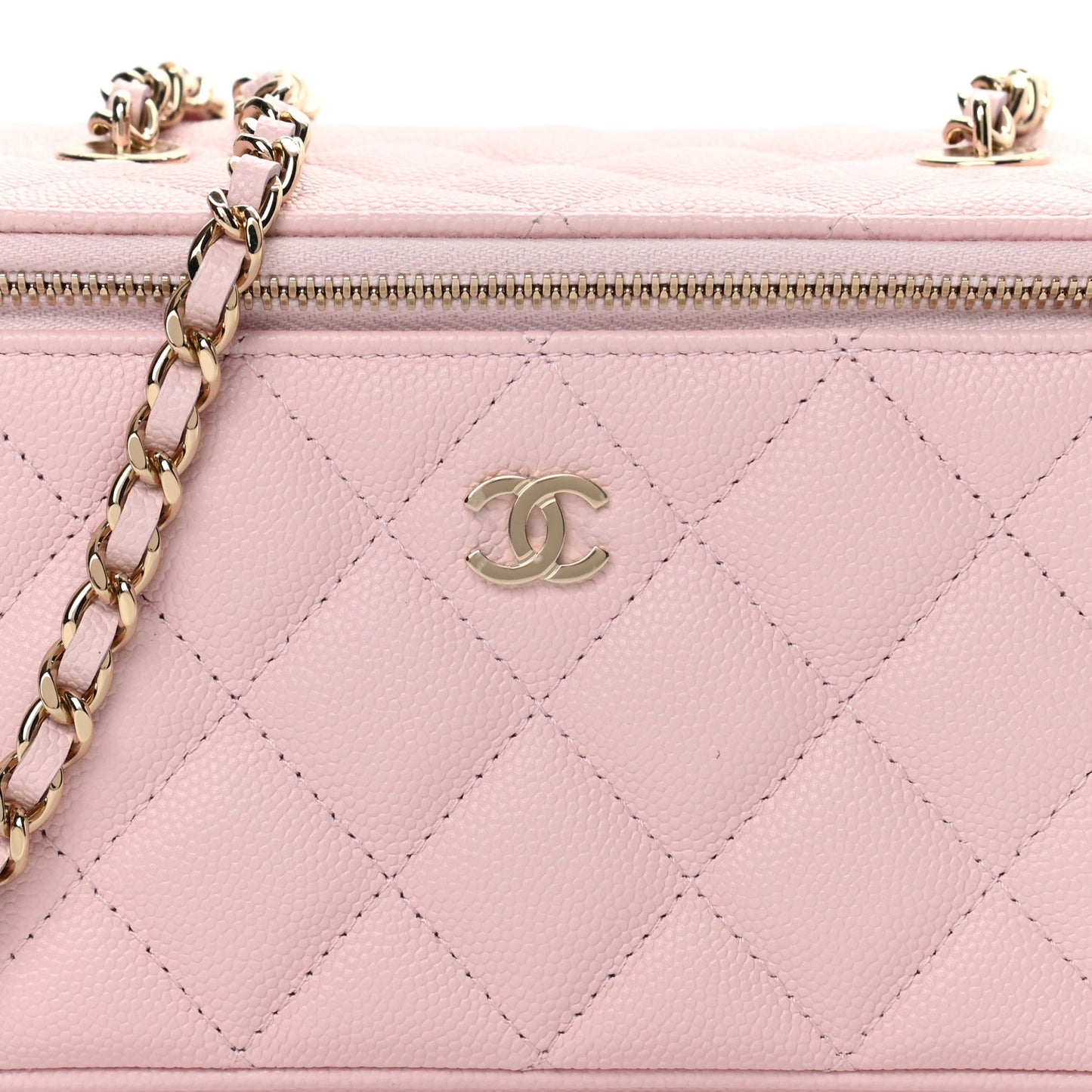 Caviar Quilted Small Vanity Case With Chain Light Pink