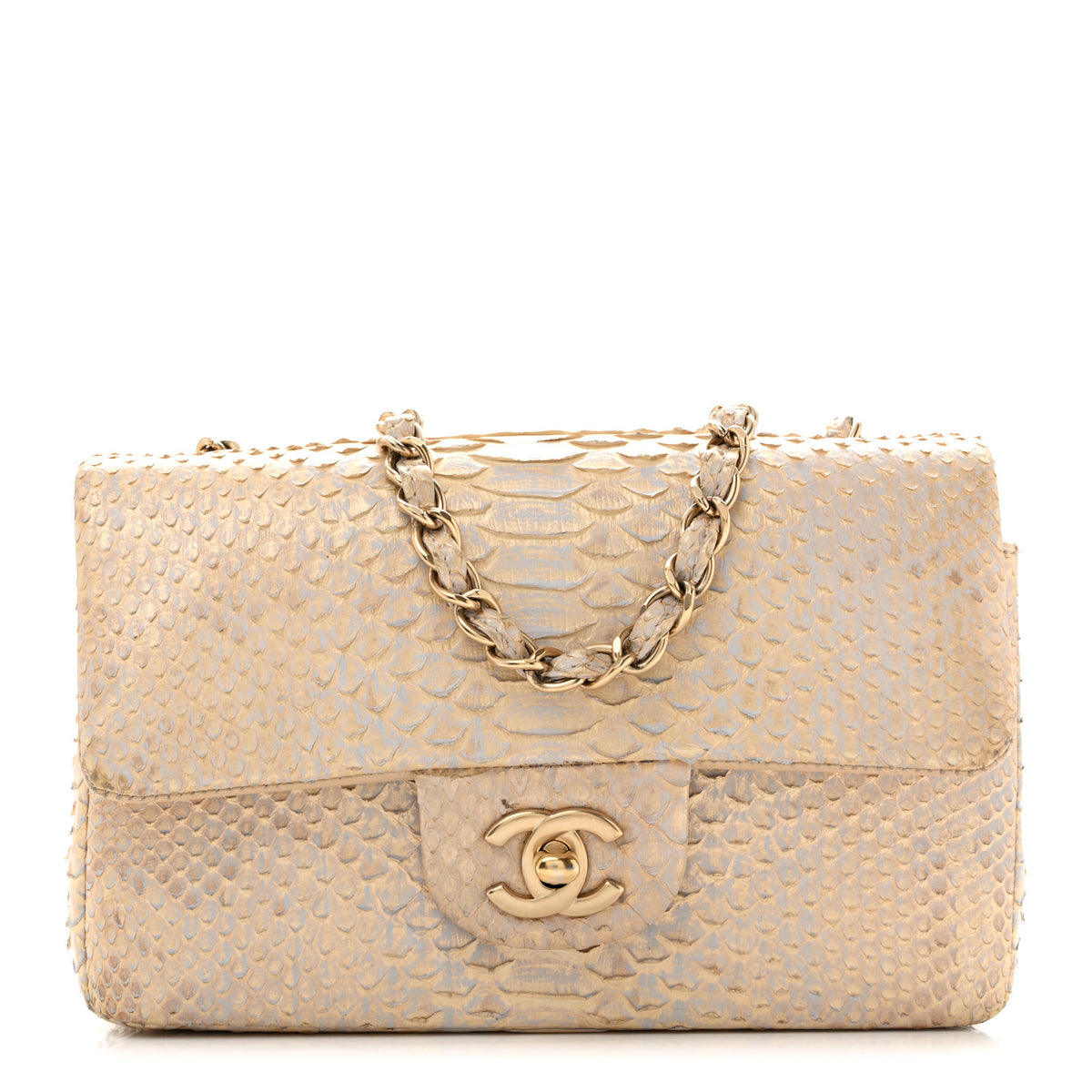 Chanel Metallic Snakeskin Mini Rectangular Flap White Gold 2 of 29