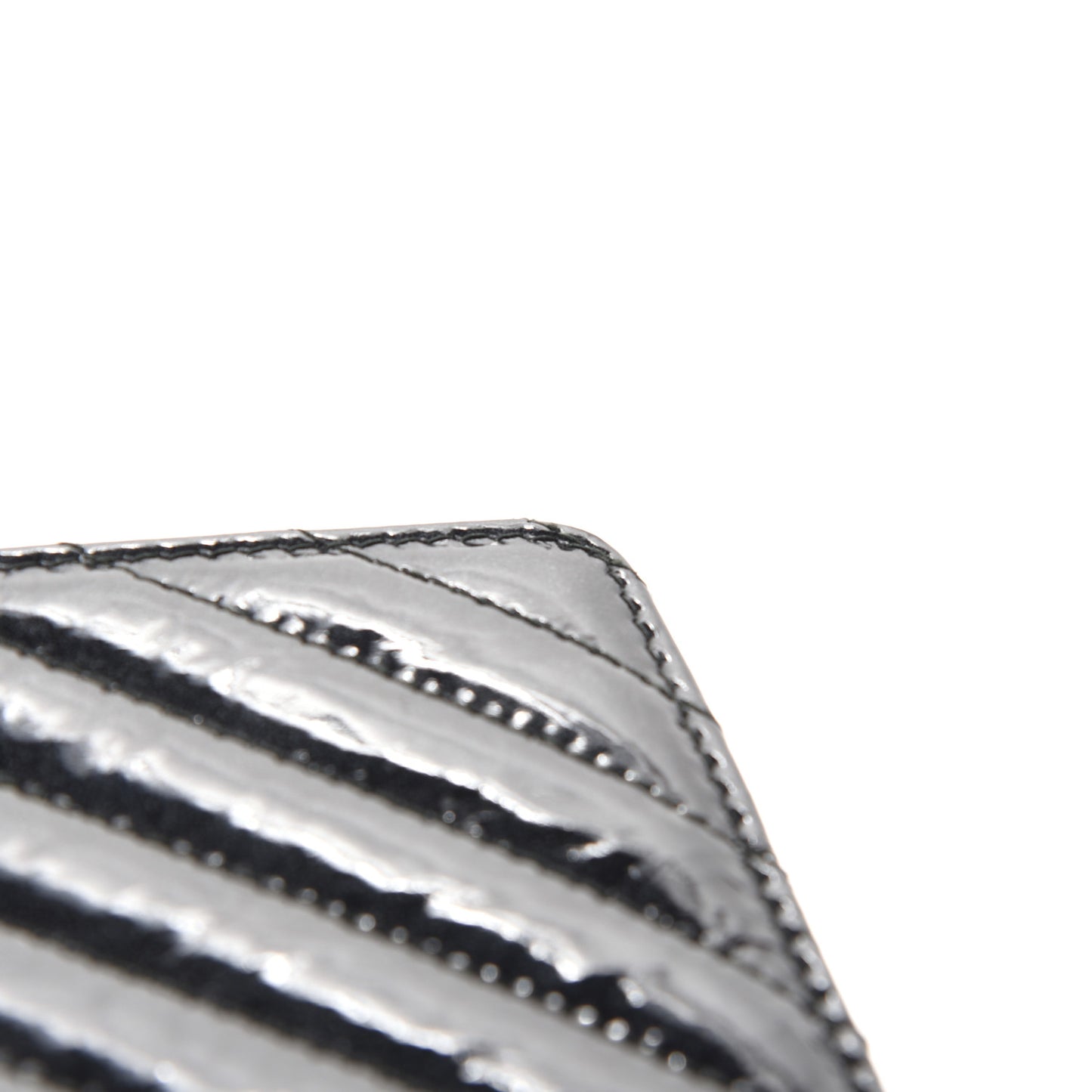 Patent Metallic Crumpled Calfskin Chevron Quilted Wallet On Chain WOC Black