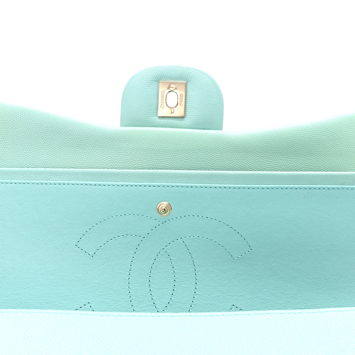 Caviar Quilted Jumbo Double Flap Light Blue