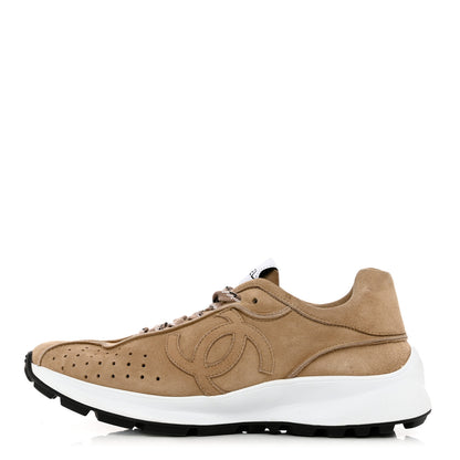 Chanel Suede Goatskin CC Sneakers 38.5 Dark Beige 1 of 10