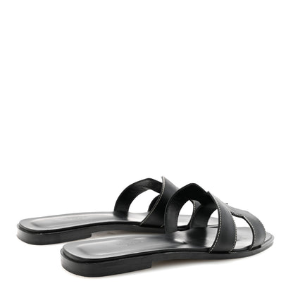 Hermes Box Calfskin Oran Sandals 39.5 Black 5 of 10