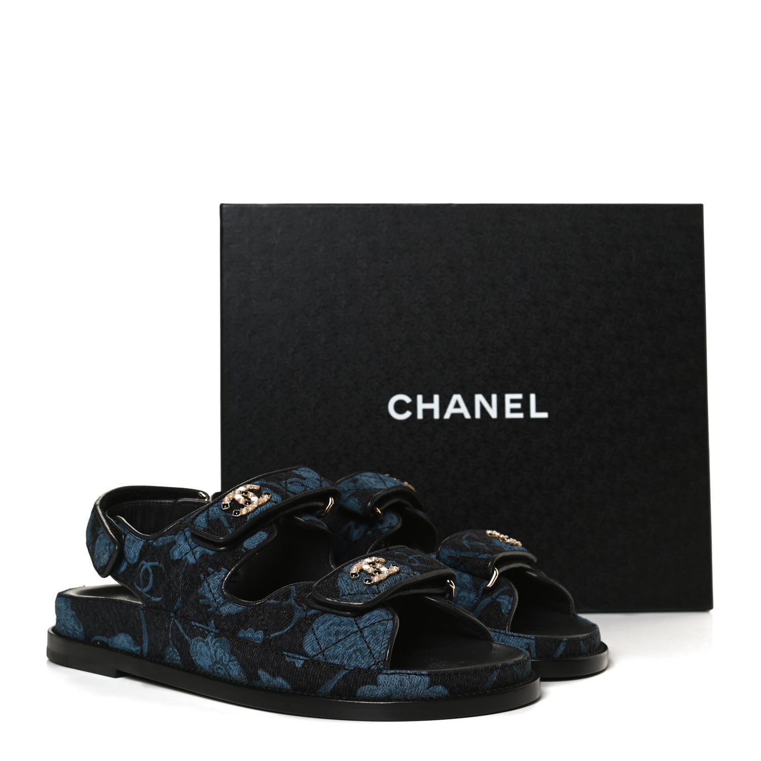 Chanel Denim Velcro Dad Sandals 37.5 Dark Grey Blue Black 11 of 11