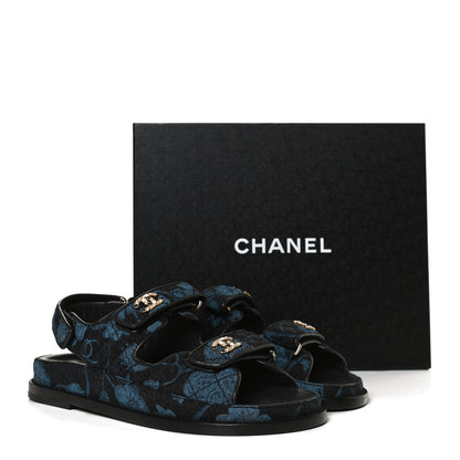 Chanel Denim Velcro Dad Sandals 37.5 Dark Grey Blue Black 11 of 11