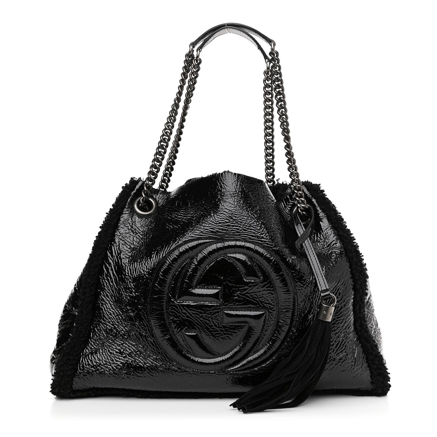 Gucci Patent Shearling Medium Soho Chain Shoulder Bag Black 3 of 14