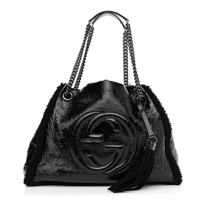 Gucci Patent Shearling Medium Soho Chain Shoulder Bag Black 3 of 14