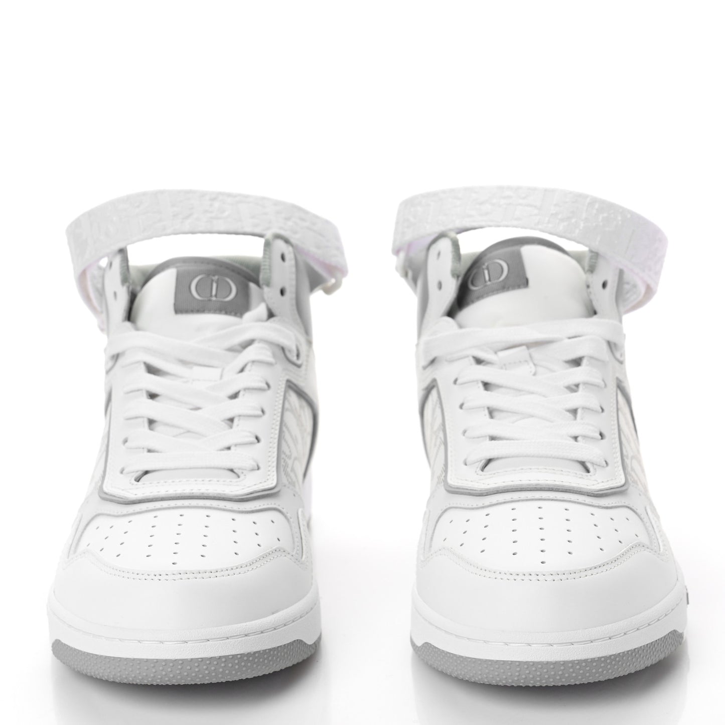 Smooth Calfskin Oblique Galaxy Perforated Mens B27 Mid Top Sneakers 41 White Grey