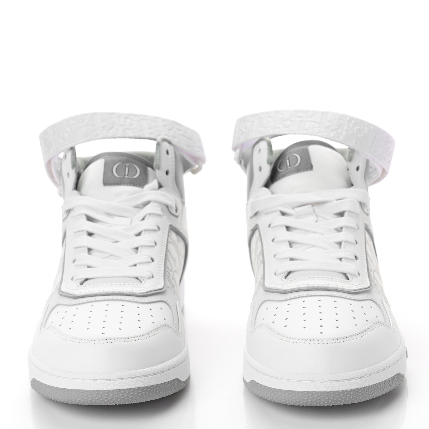 Christian Dior Smooth Calfskin Oblique Galaxy Perforated Mens B27 Mid Top Sneakers 41 White Grey 2 of 9