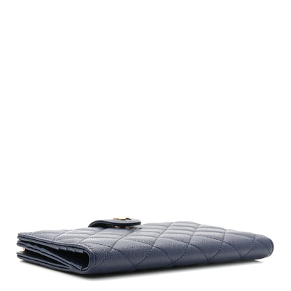 Chanel Shiny Caviar Quilted Vertical Long Zip French Wallet Wallet Navy 4 of 8