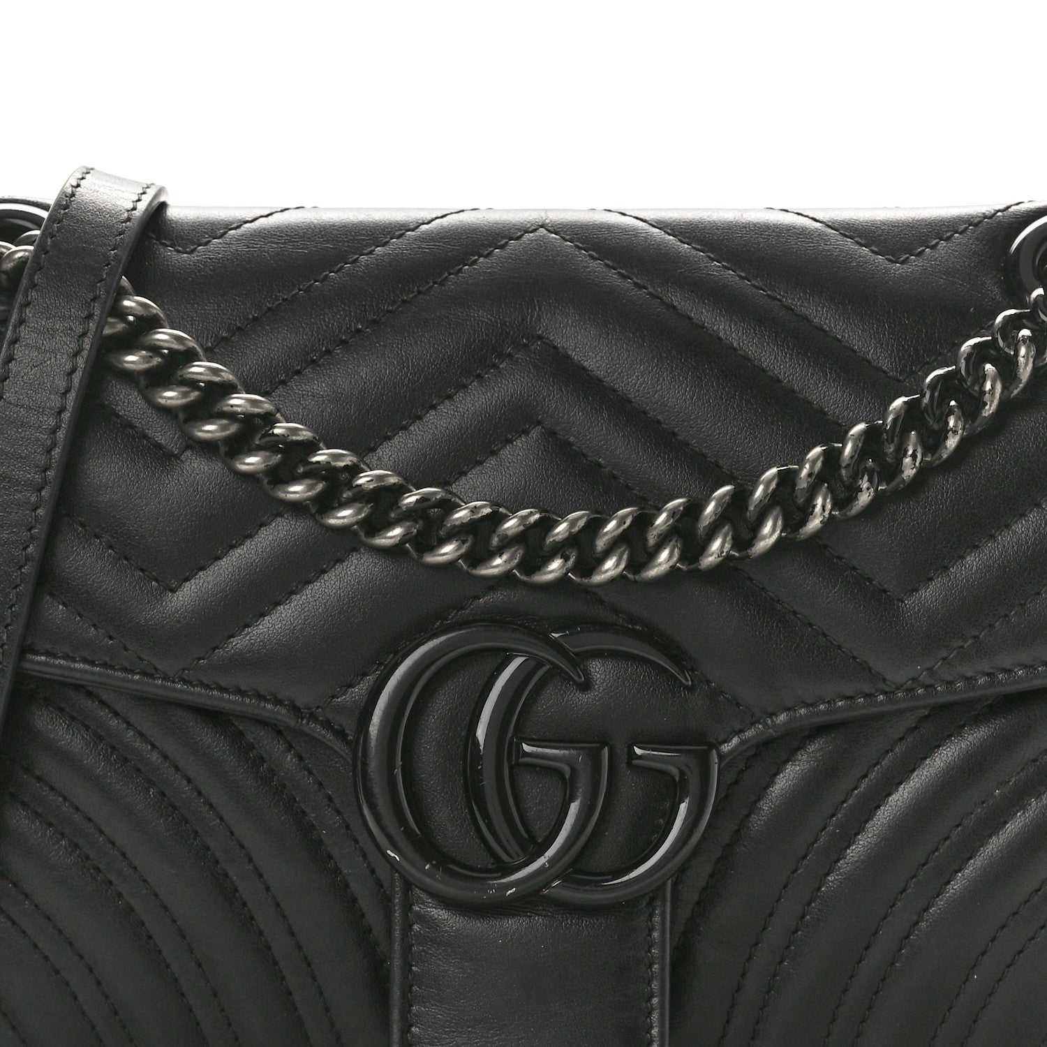 Gucci Calfskin Matelasse Monochrome Small GG Marmont Shoulder Bag Black 8 of 12