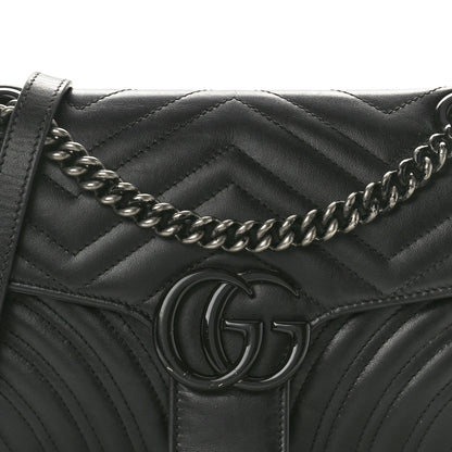 Gucci Calfskin Matelasse Monochrome Small GG Marmont Shoulder Bag Black 8 of 12