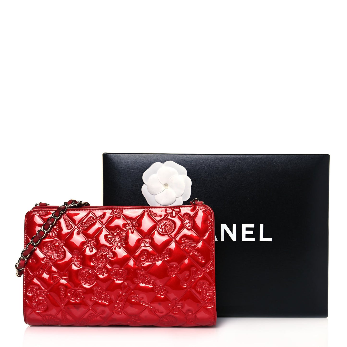 Patent Calfskin Lucky Symbols Pochette Red