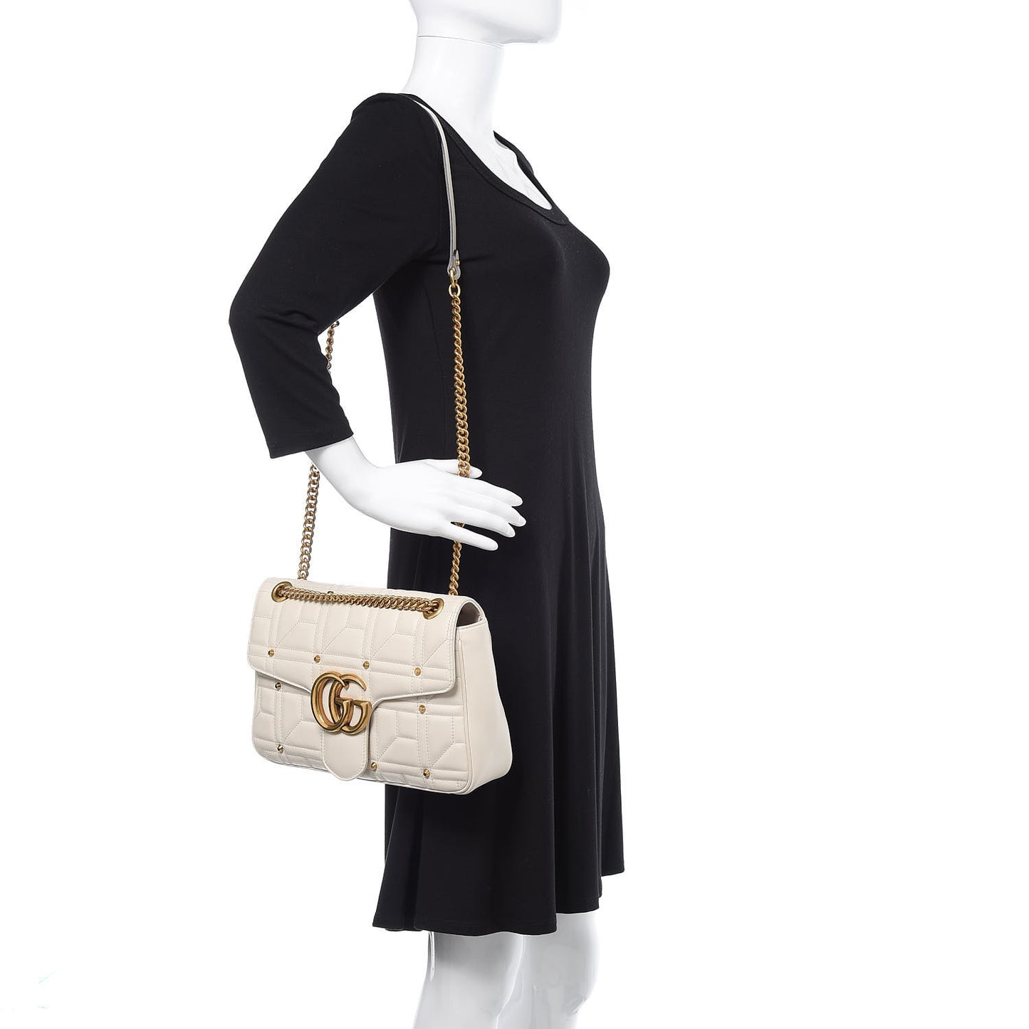 Calfskin Matelasse Studded Medium GG Marmont Shoulder Bag White