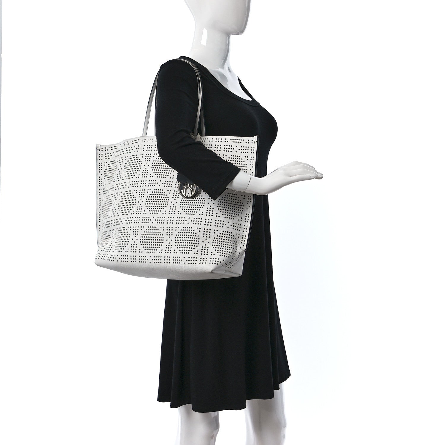 Christian Dior Calfskin Perforated Cannage Dioriva Tote White 2 of 14