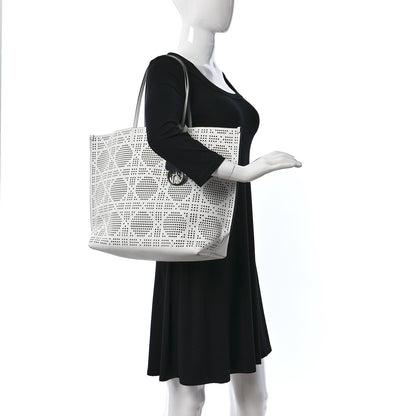 Christian Dior Calfskin Perforated Cannage Dioriva Tote White 2 of 14