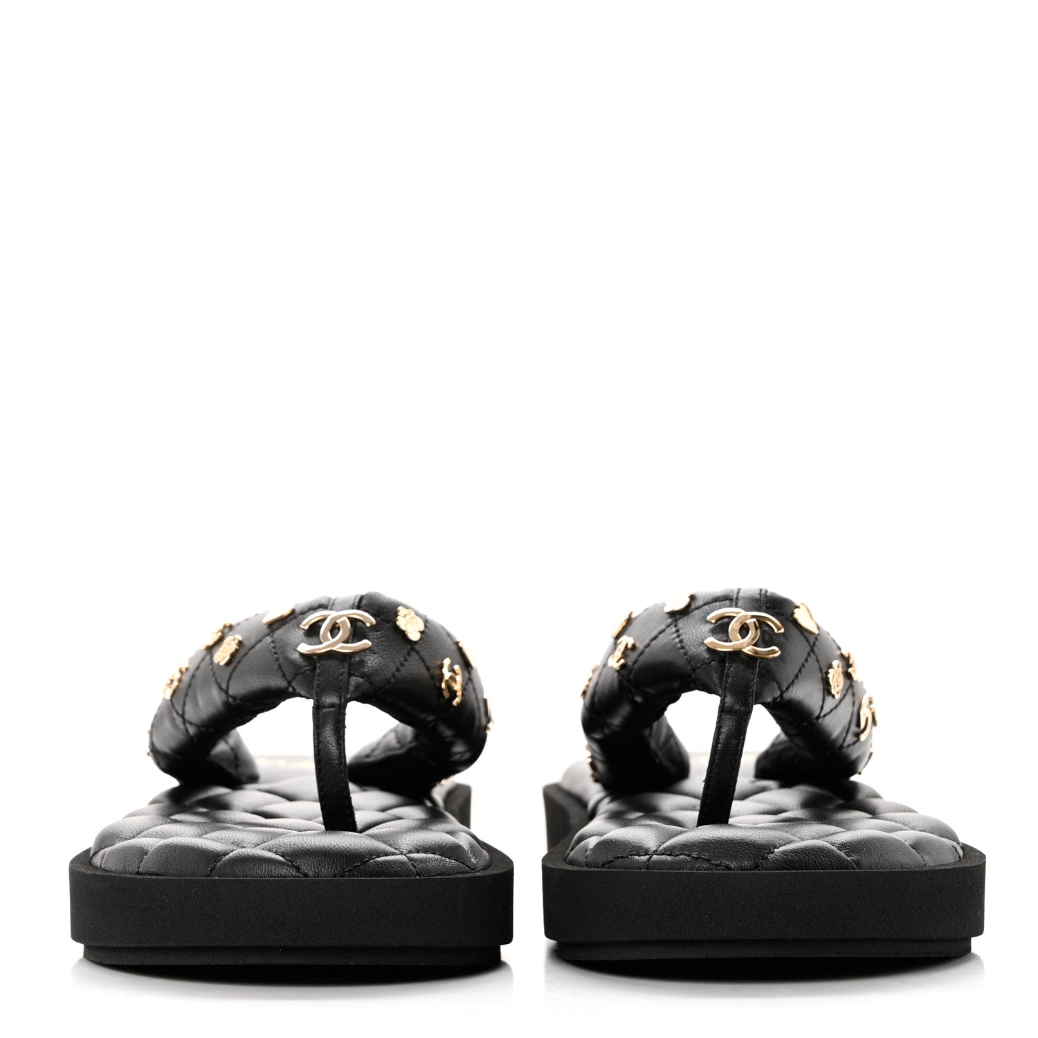 Chanel Lambskin Quilted Padded Charms Thong Sandals 37.5 Black 2 of 8