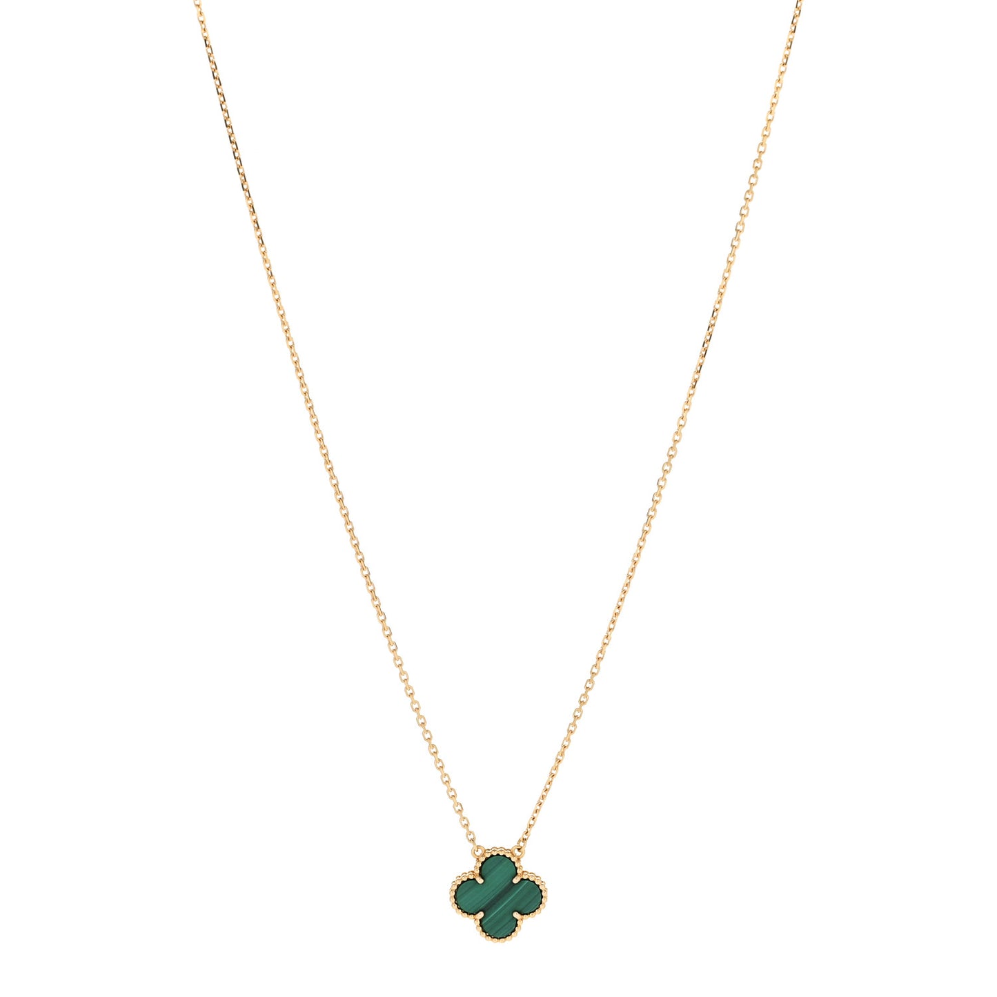 18K Yellow Gold Malachite Vintage Alhambra Pendant Necklace