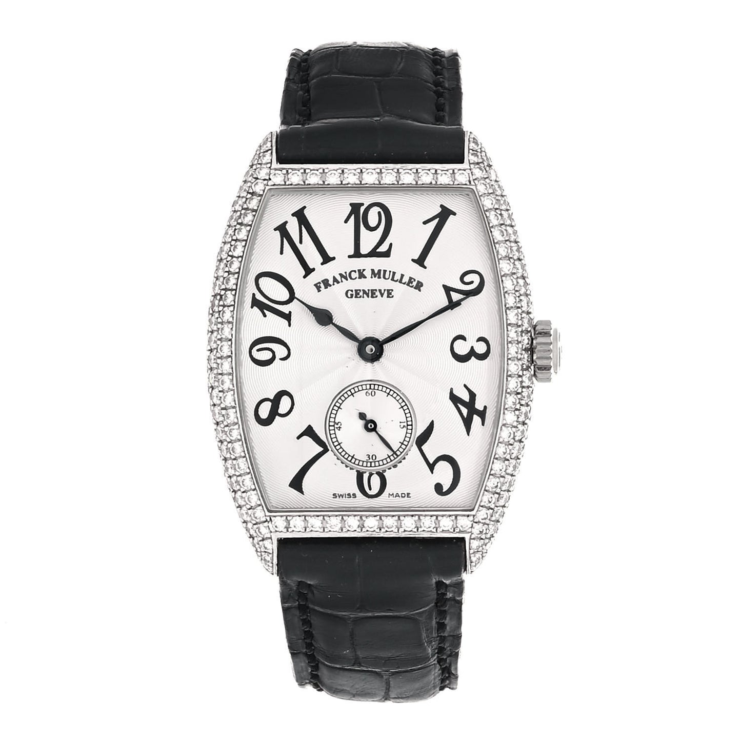 18K White Gold Alligator Diamond Pave Bezel 29mm Cintree Curvex Manual Winding Watch 1750S6D