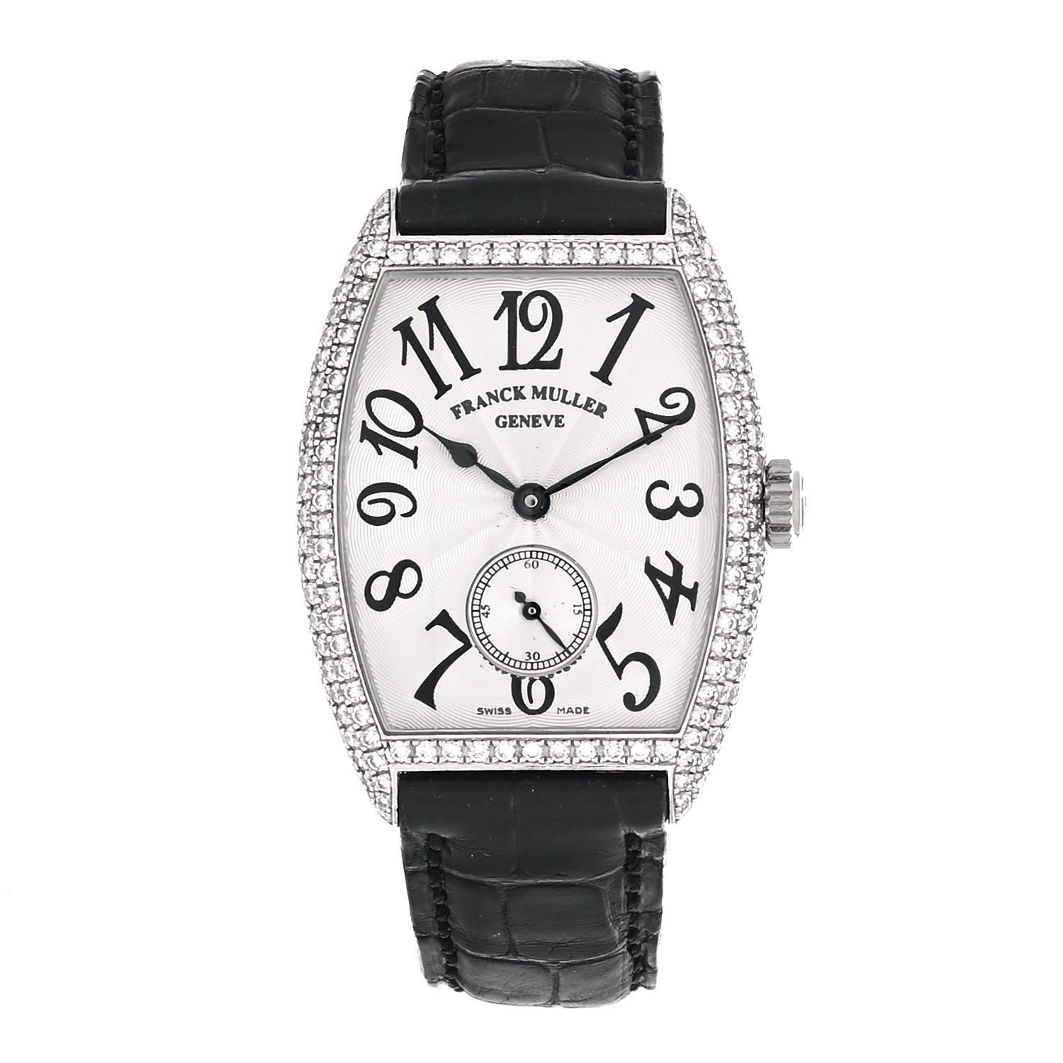 Franck Muller 18K White Gold Alligator Diamond Pave Bezel 29mm Cintree Curvex Manual Winding Watch 1750S6D 1 of 4