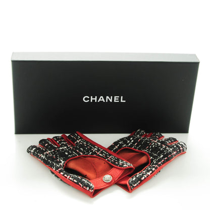 Chanel Lambskin Fantasy Tweed Fingerless Gloves 8 Red Black 7 of 7