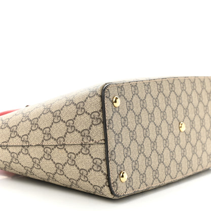 Gucci GG Supreme Monogram Moon Calfskin Small Zip Top Tote Beige Ebony Hibiscus Red New Rosette 9 of 14