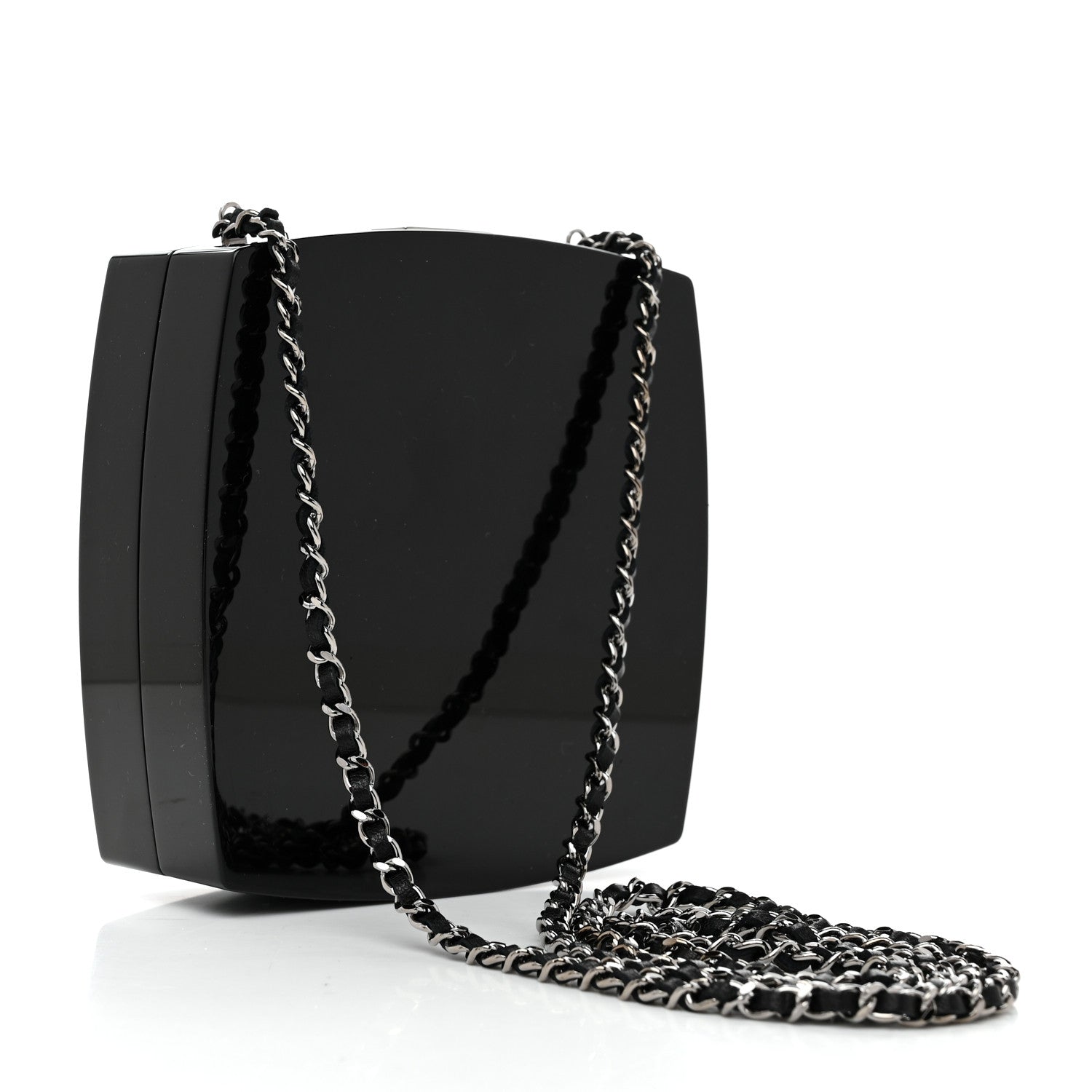 Chanel Plexiglass Compact Box Clutch Black Ivory 2 of 9