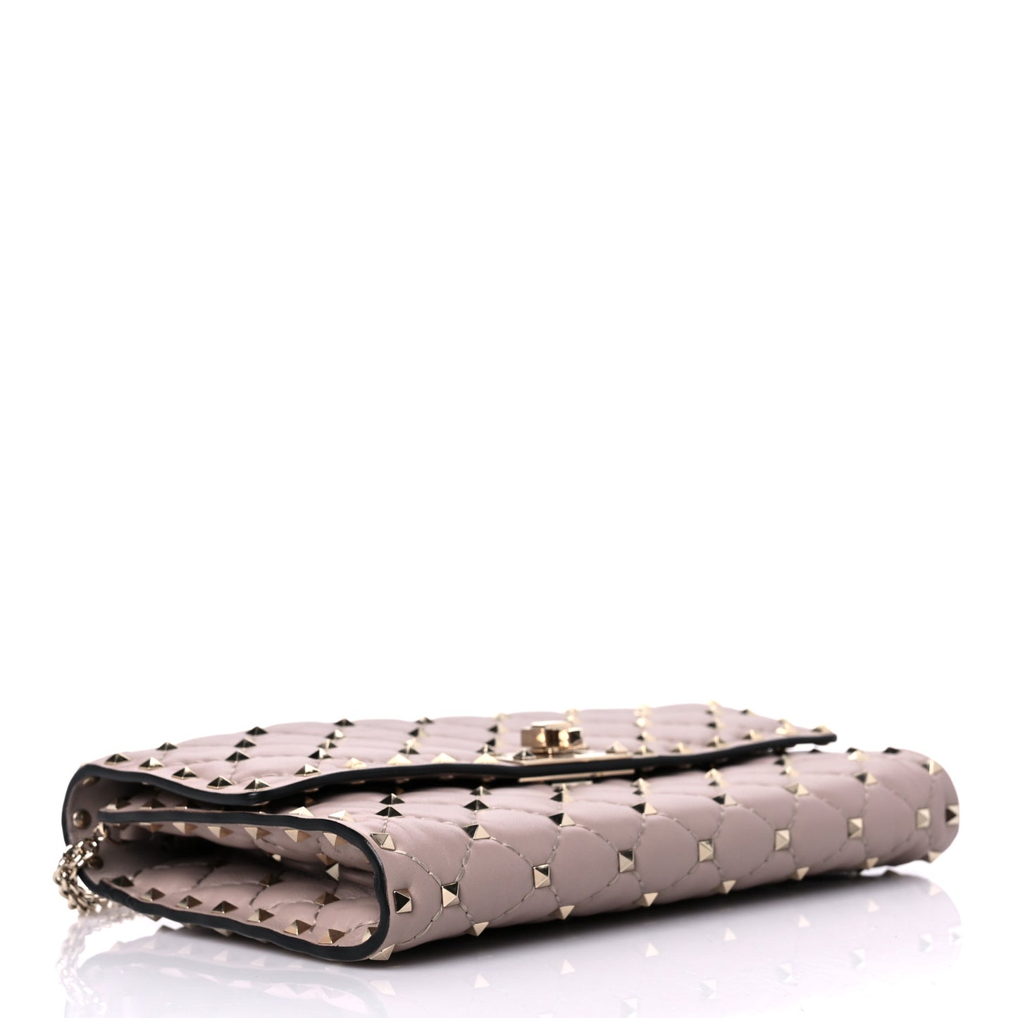 Lambskin Rockstud Spike Wallet on Chain Poudre