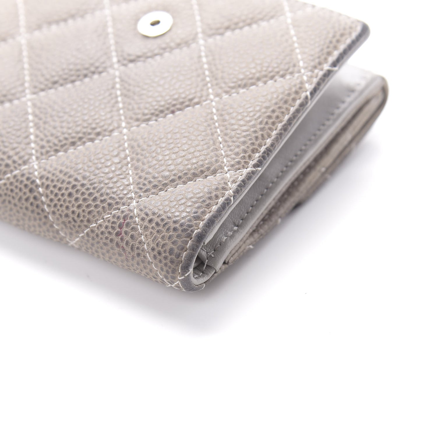 Iridescent Caviar Quilted Compact French Flap Wallet Grey