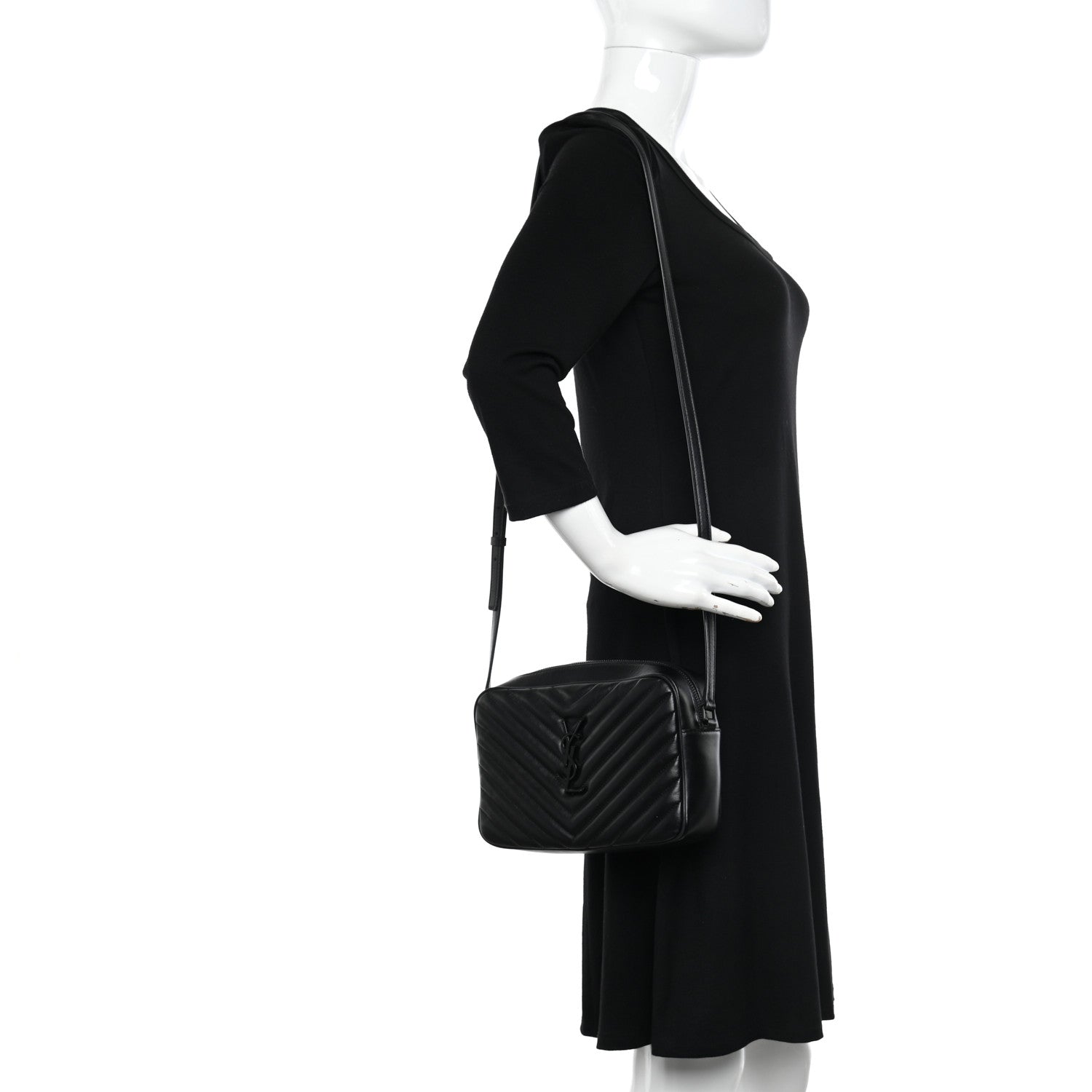 Saint Laurent Calfskin Matelasse Monogram Monochrome Lou Camera Bag Black 2 of 12
