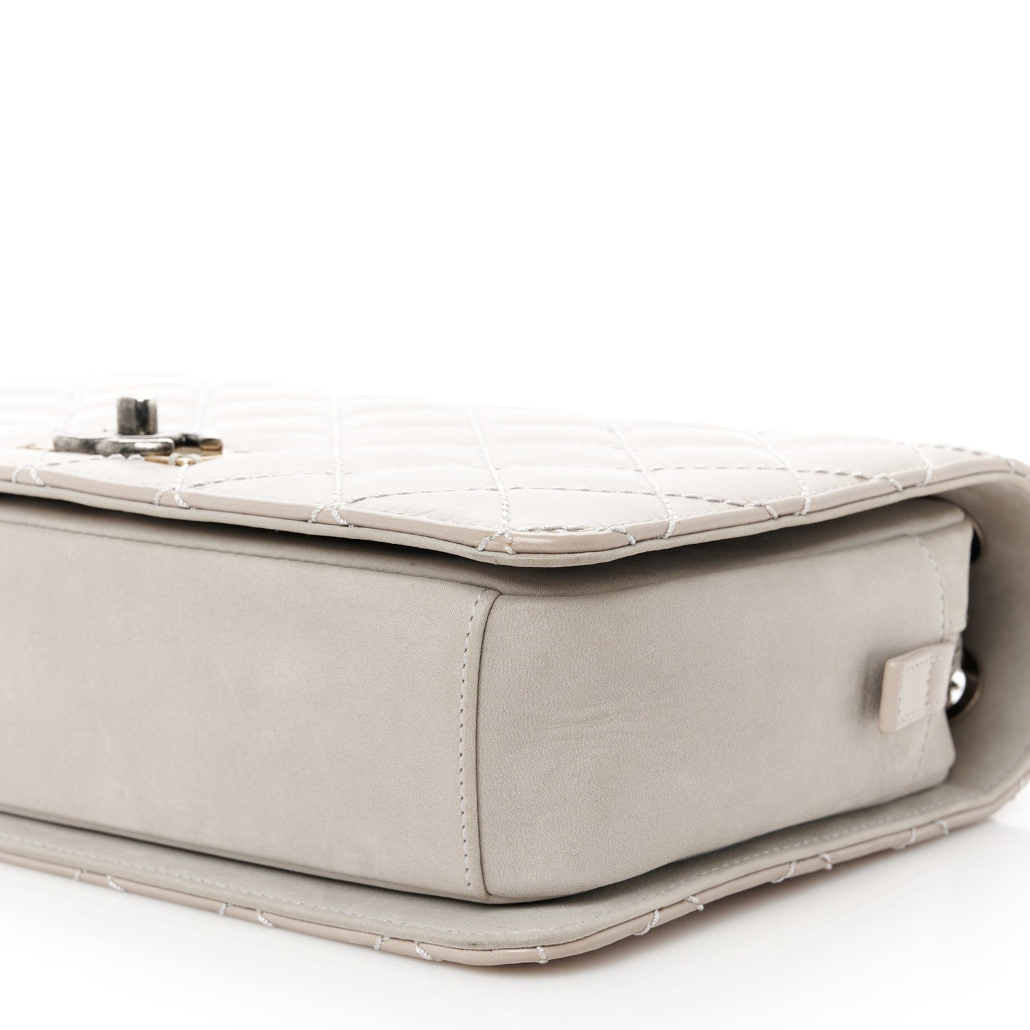 Glazed Calfskin Quilted Medium Day Trip Flap Grey