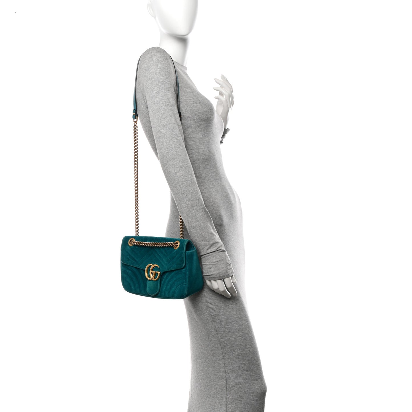 Velvet Matelasse Small GG Marmont Shoulder Bag Pavone Cyan
