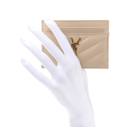 Saint Laurent Grain De Poudre Matelasse Chevron Monogram Credit Card Case Nude Powder 2 of 10