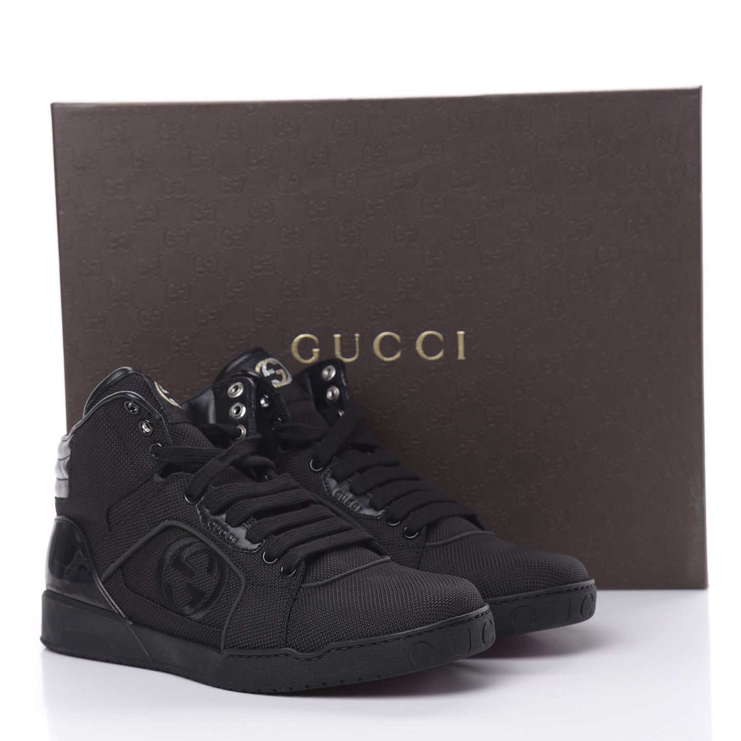 Baling Fabric Nappa Moorea Interlocking G Mens High Top Sneakers 6 Black