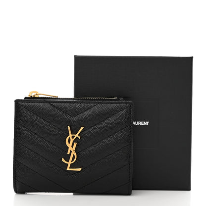 Saint Laurent Grain De Poudre Matelasse Chevron Monogram Zipped Card Case Black 8 of 8