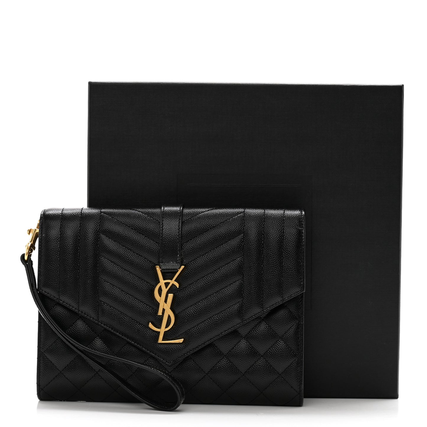 Grain De Poudre Textured Mixed Matelasse Triquilt Monogram Clutch Black