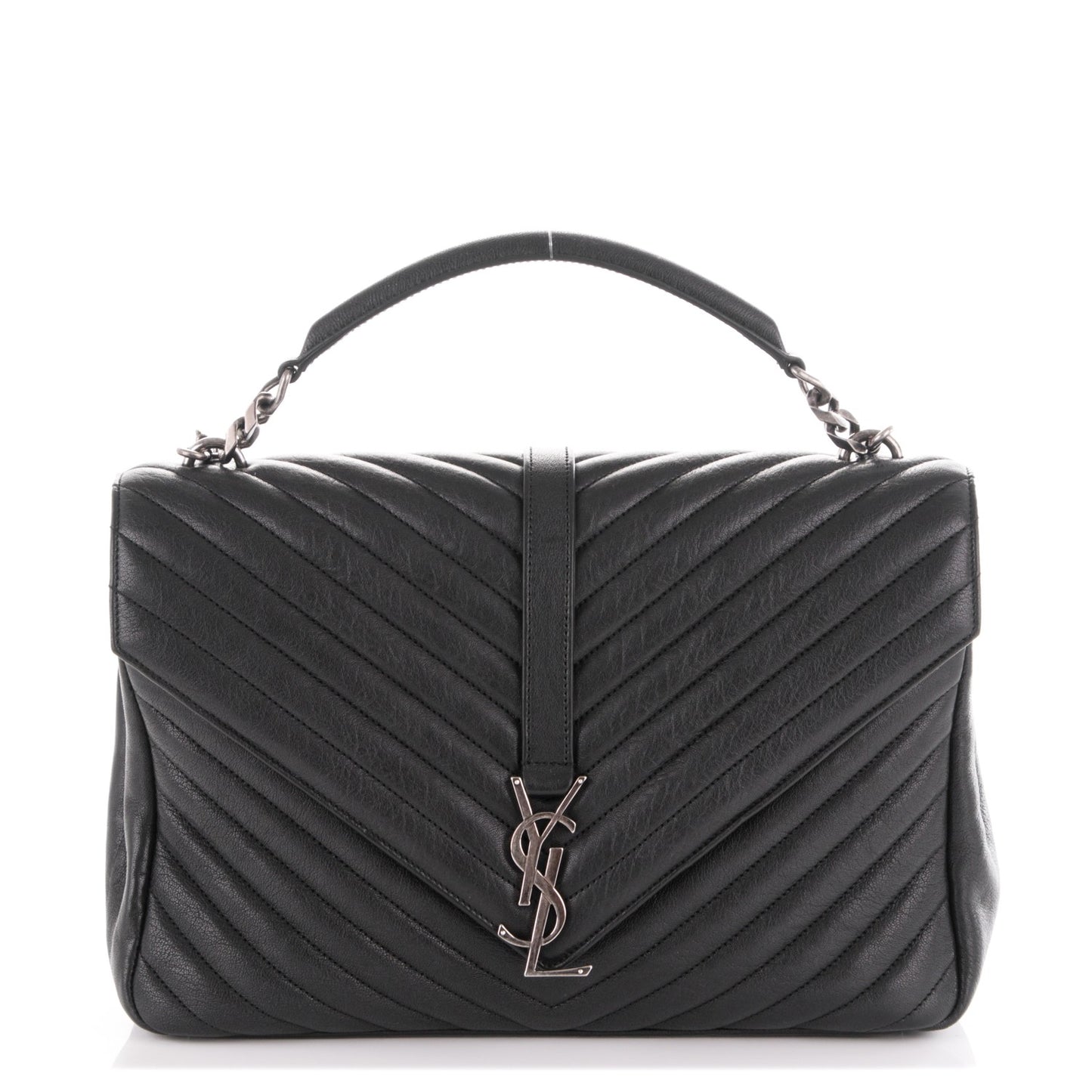 Sheepskin Matelasse Chevron Monogram Large College Satchel Black